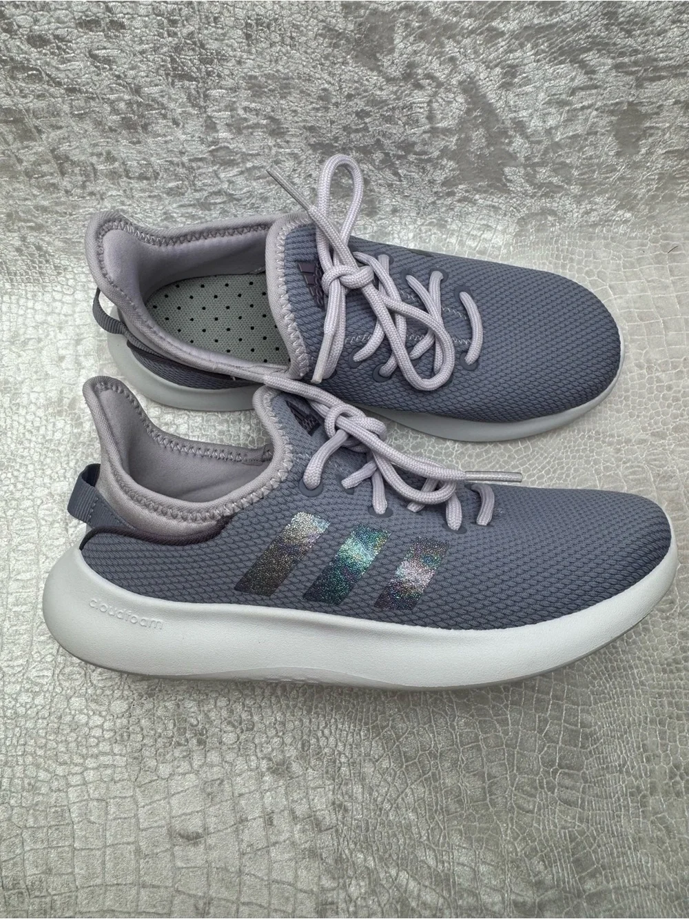 Adidas Cloudfoam Silver Violet Pure Big Kid Size 3 shoes
